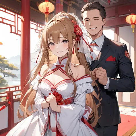  The woman who is a member of the Chinese Communist Party wears a Chinese bridal dress with beautiful bright brown Yuki Asuna, and they have a wedding pledge of absolute loyalty and love to a great Chinese Communist Party executive man and love each other、...