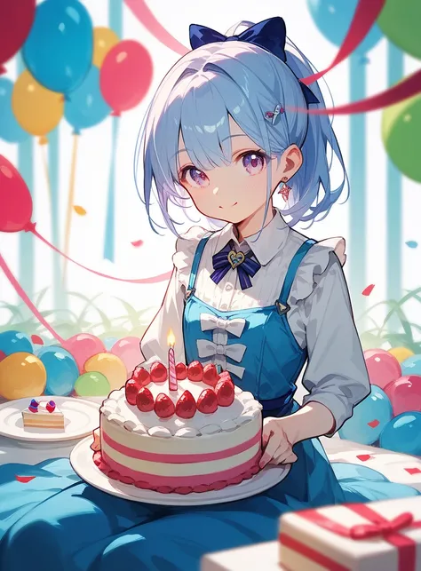 Create a cute girl in y2k clothes with a birthday cake in her hands