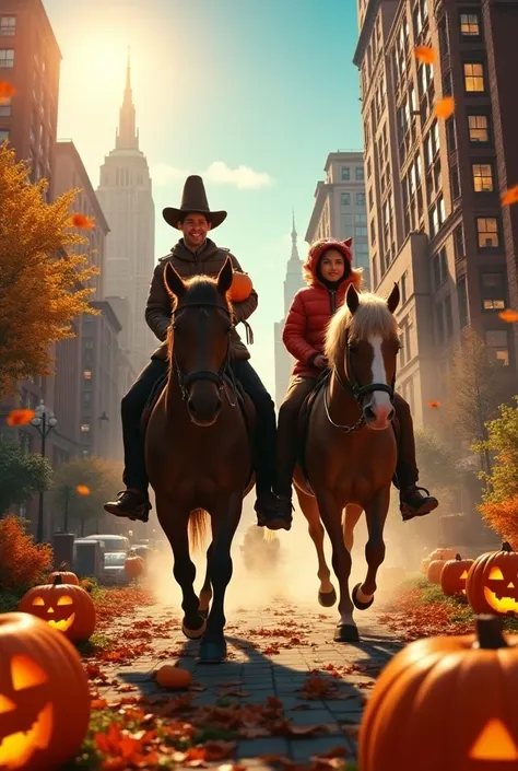 Halloween pumpkins, horseback riding at noon in New York