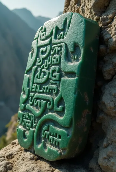 Ancestral language carved from a million years ago carved on a jade rock tablet 
