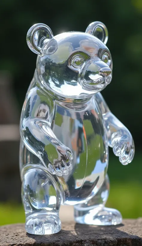 A highly detailed, 16K high-quality image of a panda entirely made of crystal. The pandas body is translucent, with facets and reflections that capture and refract light, creating a mesmerizing, radiant effect. The crystal panda is lifelike in form, with i...