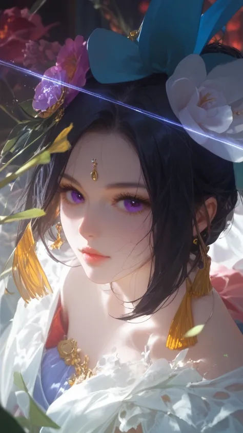 Anime girl, gorgeous, sexy, Ideal Anatomy, Lush Long Very Black Hair Color Black, Big Beautiful Purple Eyes, Vines and Lianas, Ancient ruins, month, grass, Ruins, Unknown Plants Many, Various Plants, Unusual Plants, Dressed in Fashionable Youthful Outfit, ...