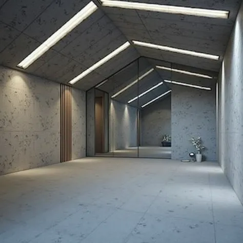 A rendering like this image with a sand wall and floor and linear ceiling lighting