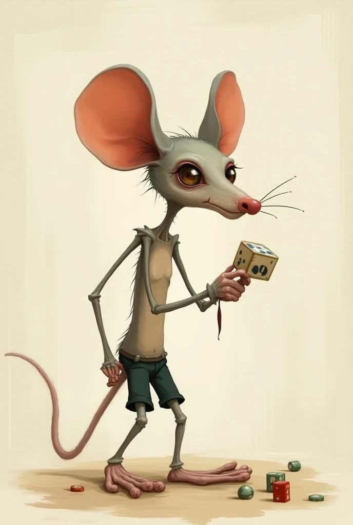 A thin man,  white playing games with very big pointy nose,  huge big ears ,  and A LOT 
SKINNY 

Homem, n a mouse 