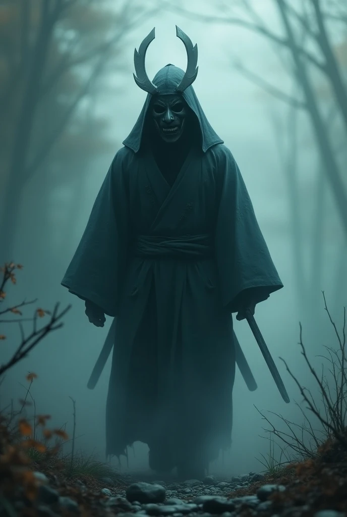 The samurai who became a ghost 、 is wearing a cheek 、It has a Hannya mask、 is wandering around as a ghost、 RAW Photos、High image quality、8k