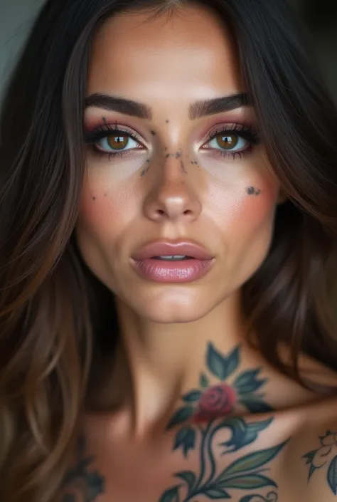 Beautifully made-up face If you look closely, you will see that it is not made up with cosmetics, but with foundation, eyeliner, eye shadow, eyebrows, lipstick, etc. All the colors of makeup are reproduced with tattoos. Makeup that can never be removed. Ma...