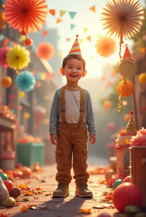 PERFECT AGR LEAVE ONLY A 3-YEAR-OLD BOY IN THE CENTRALIZED IMAGE PLACE AS IF HE WERE HAVING A BIRTHDAY ADD REAL FANS TO THE IMAGE NOW WITH THE BOY]