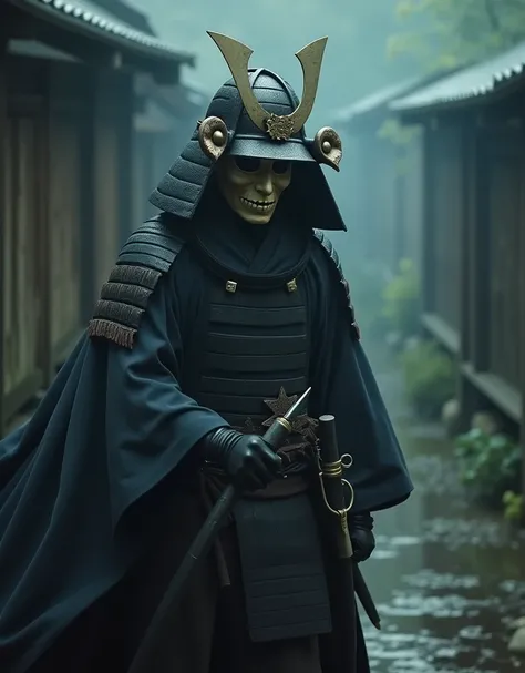 The samurai who became a ghost 、 is wearing a cheek 、It has a Hannya mask、 is wandering around as a ghost、 RAW Photos、High image quality、8k