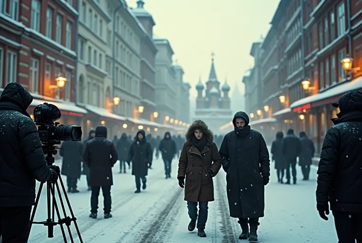 Snowy Moscow ,  Soviet Union, It&#39;s the 1980s, Movieсъемка, Movie, film grain/ old movie effect, Shine