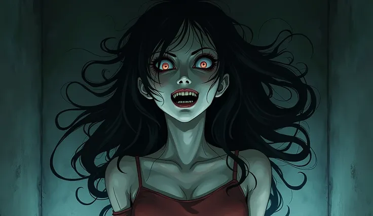  dark drawing, scary drawing , Scary woman, Macabre anime cartoon,