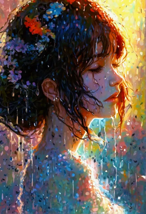 illustration,weeping in the rain