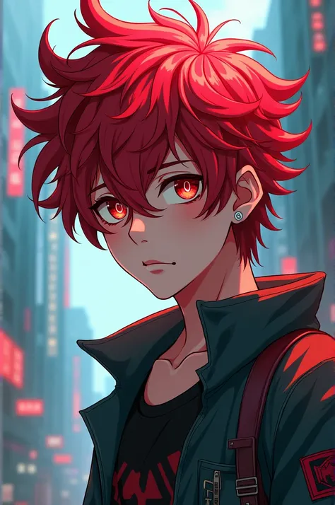 Red messy Cool hair anime boy 