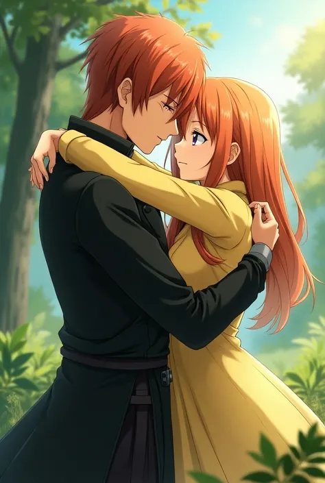 Kirito and Asuna from the anime Sword Art Online, hugging 