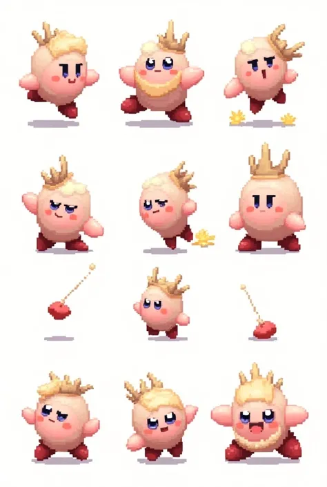 same person character chips , Kirby, masterpiece , platformer , best quality  , Pixel , Pixel art , xiangsu , xiang su , sequence images , go , fantasy clothing , Full body ,  white background  , Hel , deformed , Class ,  chibi , highly exposed