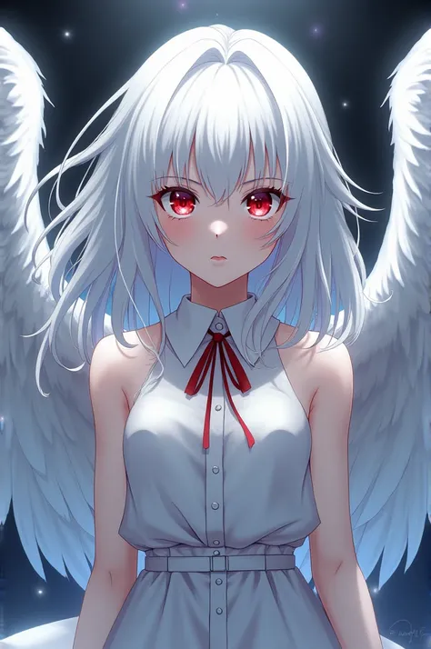 Anime, girl, White wings, four wings, White hair, Red eyes, suitplug evangelion