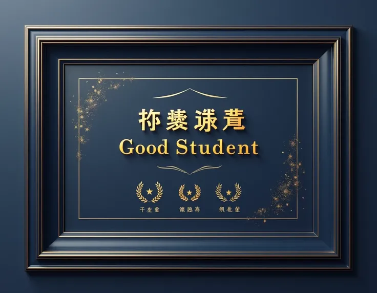 This award frame design for "Five-Good Student" recipients embodies a sophisticated, professional aesthetic to honor exceptional students with elegance. The main color scheme centers on deep navy blue, symbolizing wisdom and reliability, complemented by ac...