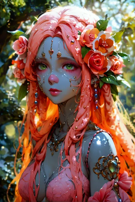  Female bijuu are small humanoids with pink skin , with about 1, 55 meters high and 53 ,9 kg ,  possessing the ability to fly naturally without wings .  They have green eyes that emanate serenity and long hair , wavy and red,  in a vibrant orange tone .  T...