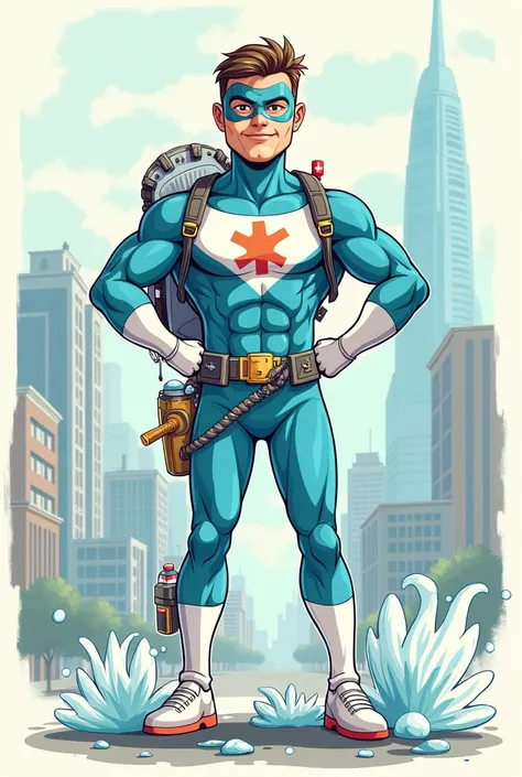 I want you to create a super hero that is based on hygiene ,  who wears a hygiene kit or something related to hygiene,  the superhero character has to be in a drawing for ren  