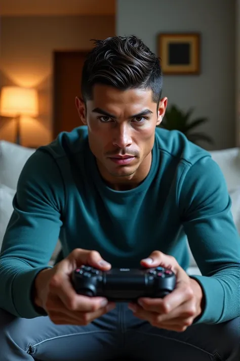 Cristiano Ronaldo playing PlayStation with realistic features