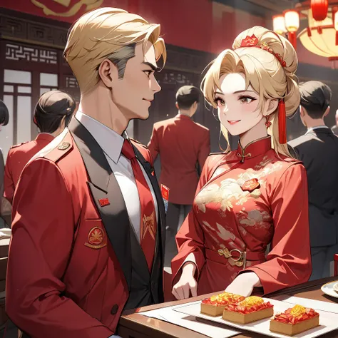 The blond woman who is a member of the Chinese Communist Party, both physically and mentally, is the beautiful blonde Fate Testarossa, and is thoroughly gorgeous and beautifully dressed as propagandist for Chinese Communist Party members, decorated with lu...