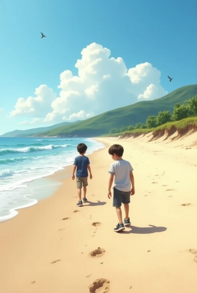 14-year-old boys walking on the beach