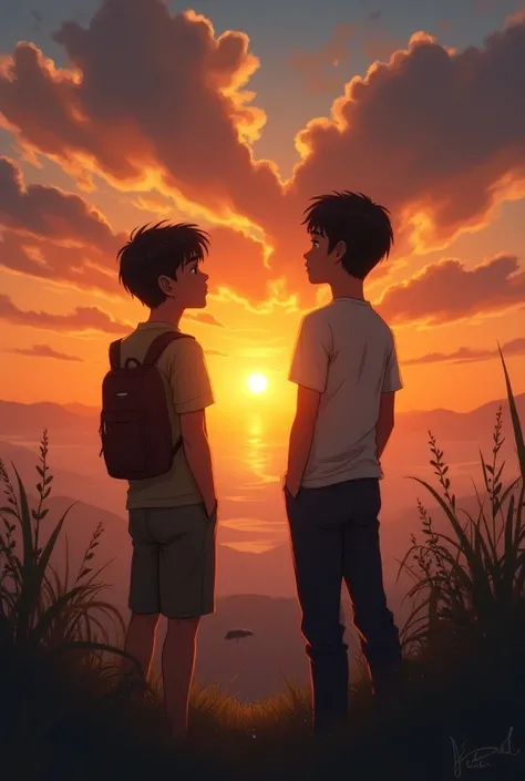 Make something like 2 18 yrs boys are wondering about life and looking at the sunset, not looking at each other 