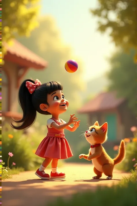 Isma throws the ball with the cat,
Disney inspired 3d animation 