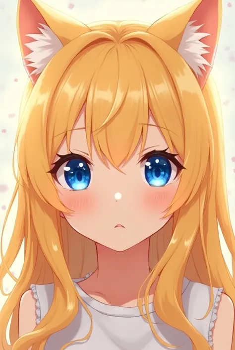 Anime Long haired golden blonde girl with blue eyes with cat ears makes you cute