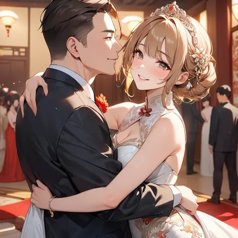 The woman who is a member of the Chinese Communist Party, both physically and mentally, is a beautiful, light-brown-haired Princess Leona, wears a Chinese bridal gown, and they hug and kiss a great Chinese Communist Party executive man, have a wedding and ...