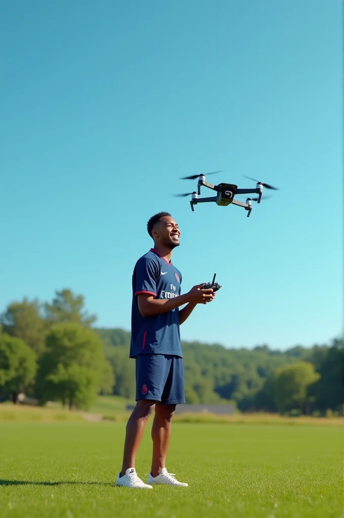 Mbappe happy flying a drone 