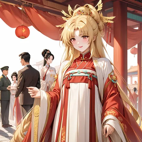  The woman who is a member of the Chinese Communist Party is a beautiful blonde Fate Testarossa, wears the gorgeous Han costume of the Chinese Communist Party members gorgeous ancient Chinese empress, pledges absolute loyalty and love to a great Chinese Co...