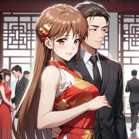 The woman who is a member of the Chinese Communist Party physically and mentally is a beautiful, light-brown Princess Leona, wears a gorgeous and attractive Chinese dress of a Chinese Communist Party member, pledges absolute loyalty and love to a great Chi...