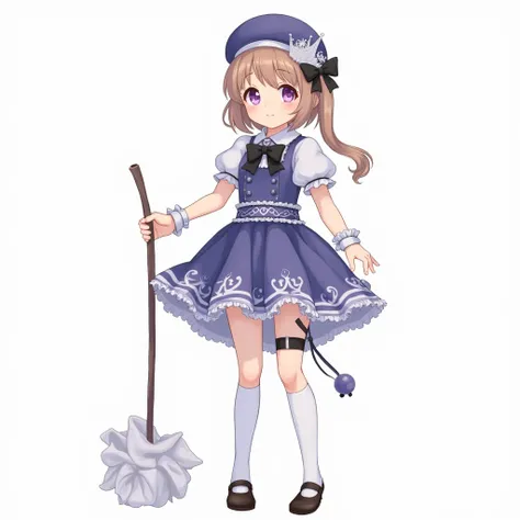 (iwanagaskirt:1.2), (Iwanaga Koto:0.9),(beret:1.8), Iwanaga Koto子,  1 girl , beret, black  Bow Down , blue skirt,  Bow Down , Brown shoes, sugar cane, skirt, hair  Bow Down , hat, Hold, Hold sugar cane, Juliet sleeves ,   light brown hair ,  Long Sleeve , ...