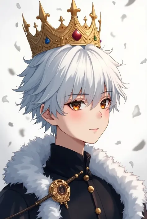 anime boy with a crown on his head, an anime drawing inspired by Okumura Togyu, trending on pixiv, auto-destructive art, killua zoldyck, killua zoldyck portrait, killua zoldyck black hair, guweiz, white crown, white haired deity, ( ( god king of ai art ) )