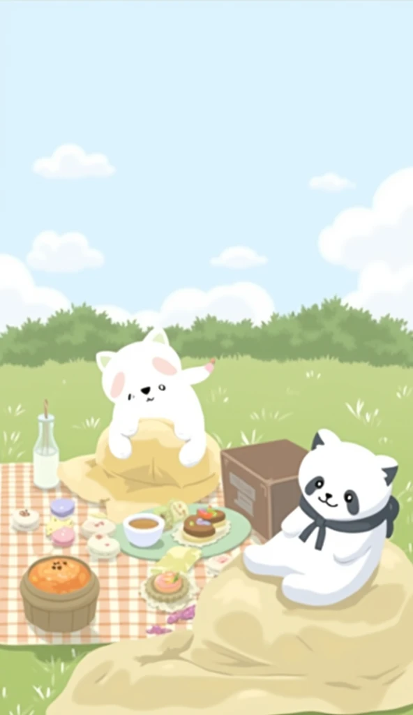 Red panda having a picnic, Close up image ,  pastel tones, ANIME STYLE, simple