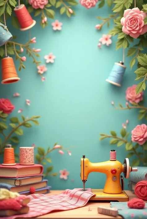  background animated with sewing elements like scissor, needles and sewing machine