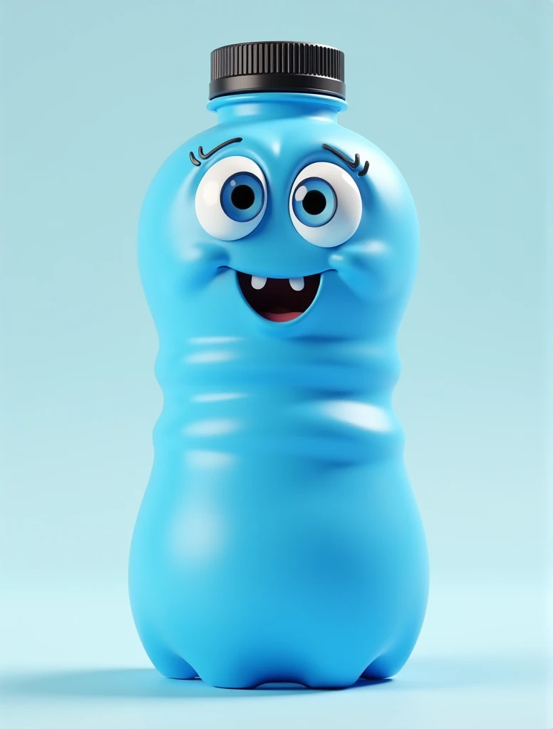 Blue plastic bottle with animated black lid