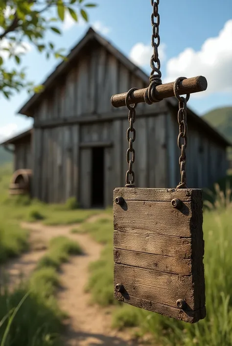 Barn with a board hung by chains written in the text GALPAO Campeiro 