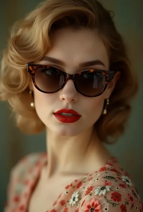 Retro glamour photo series featuring female models adorned with sunglasses, embodying timeless beauty, poised in elegant vintage attire, set against backdrops evoking classic eras, intricate hairstyles, accessory details, dynamic posing, blending past with...