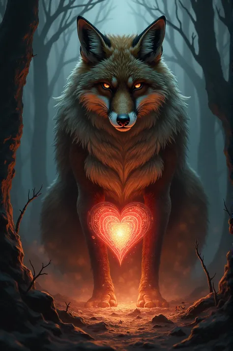 Illustration based on the heart and the fox with a dark touch 