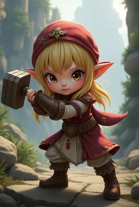 ( Gnome girl from lineage 2) (big anime eyes) (mace in her hand )