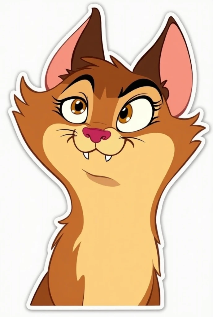 a cartoon cat with a surprised look on its face, disneys bambi cat, disney cartoon face, telegram sticker, telegram sticker design, with pointy ears, punchable expression, cel shaded!!!, cunning expression, sneering, sly expression, cel shaded vector art, ...