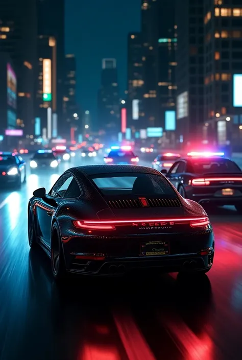 Porsche running from the police at night