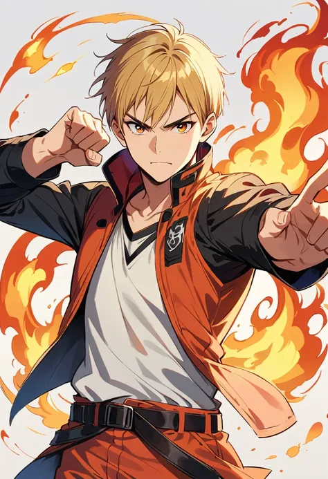  boy, Bravo, fighting pose, power of fire, shonen