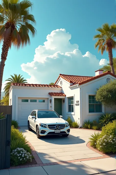 *He pulls the car up to the house he rented, a small but charming beachside cottage. Its a simple house, with white stucco walls, a low roof, and large windows that look out onto the ocean. "Well, here it is," he says, turning off the car. "Home sweet home...