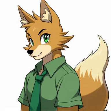 furry male, solo, green eyes, necktie, green shirt, pants, tail