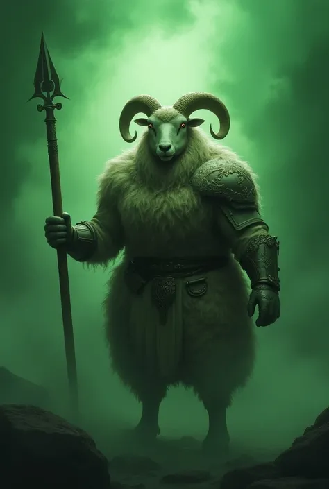 A warrior sheep ,  guided by Jesus with the name above it of TRIBO TIME,  with a green tint 