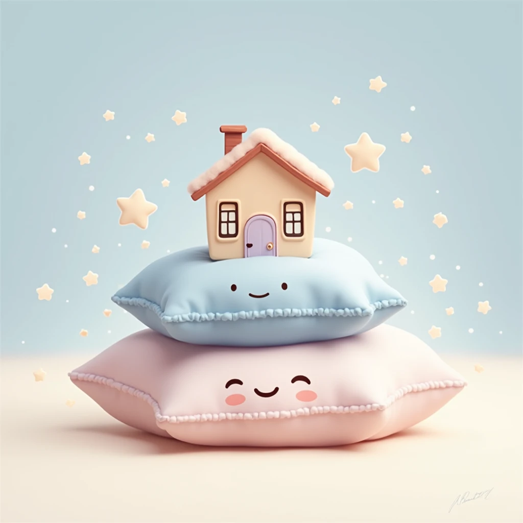 Mini House with Soft Pillow

Concept: Ek small house icon jo ek fluffy pillow par placed ho, showing comfort aur relaxation.

Design Elements: Soft colors like pastel blue, lavender, aur cream. Pillow ko cute smiley face ke sath design karein for extra cut...