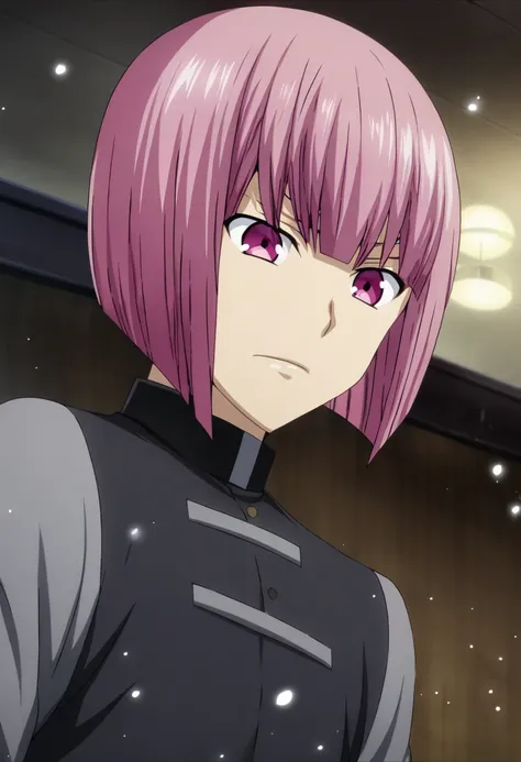 1boy, pink hair, bobcut hairstyle, pink eyes, CG