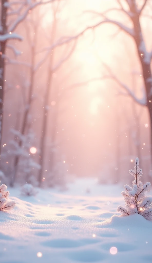  Pink and champagne background, with snow and snow falling 